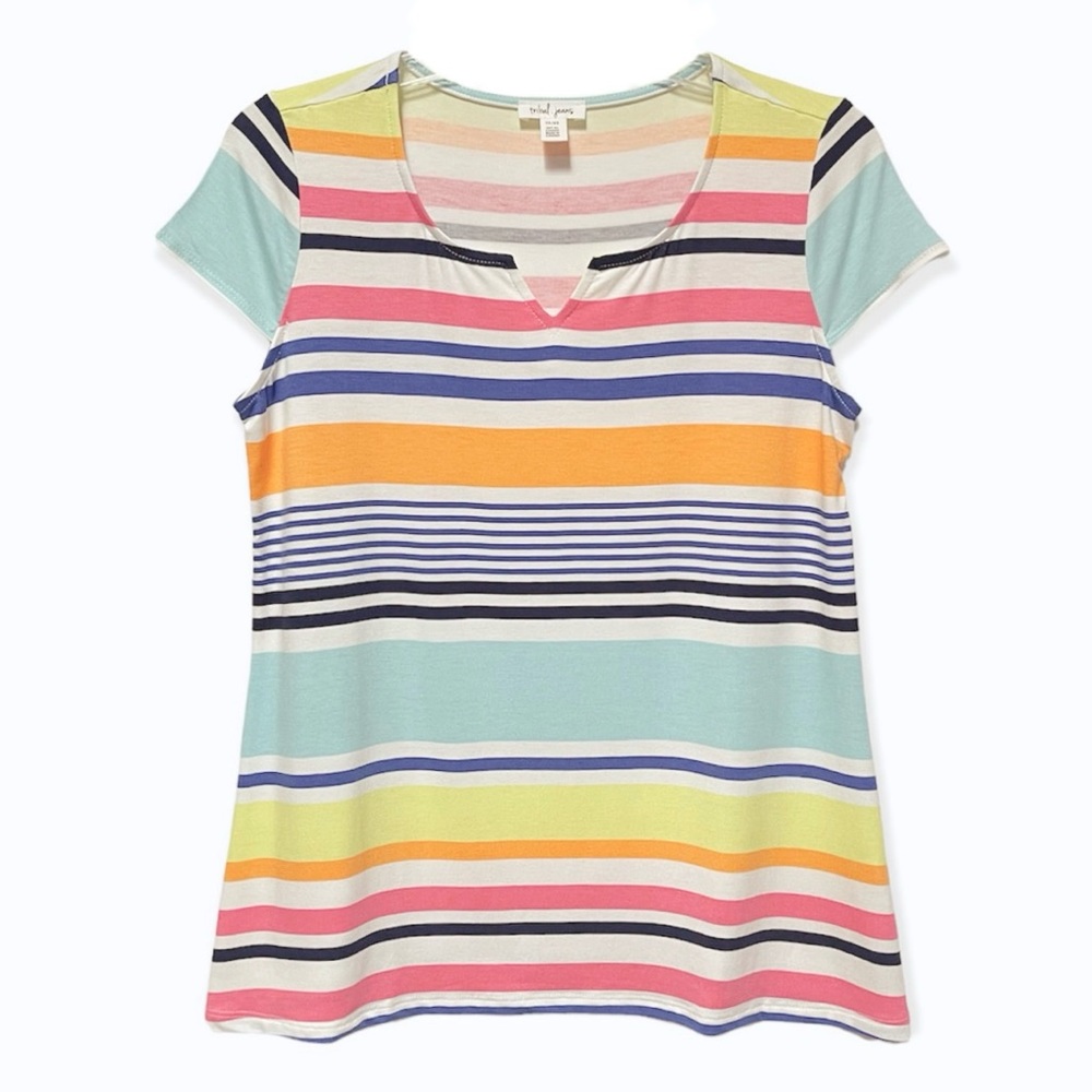 Tribal Printed Striped Jersey Cap Sleeve Top